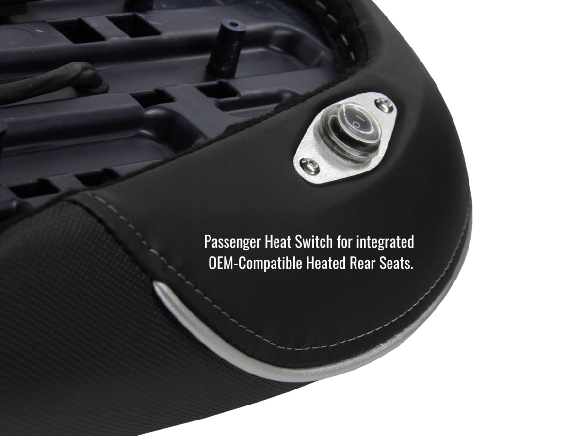Sargent World Sport Motorcycle Seat for the 2023+ BMW R 1300 GS has a separate passenger-activated heat switch in the reat seat.